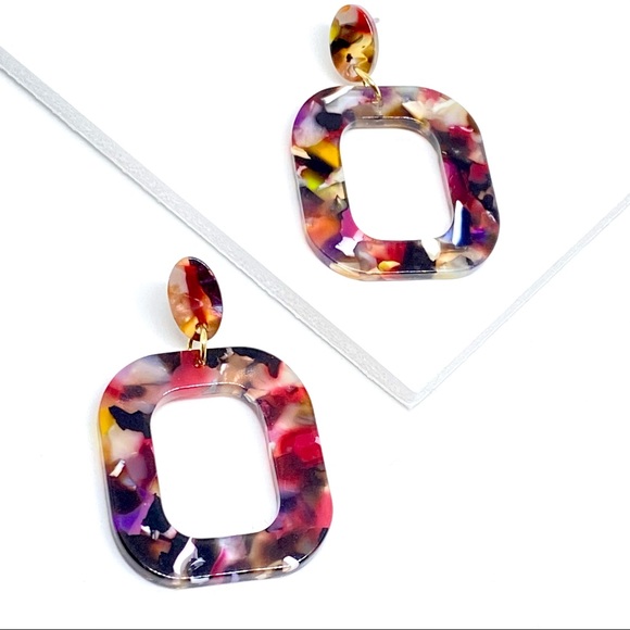2/$25💛 Anthropologie Colorful Marbled Multicolor Resin Drop Cutout Earrings D39